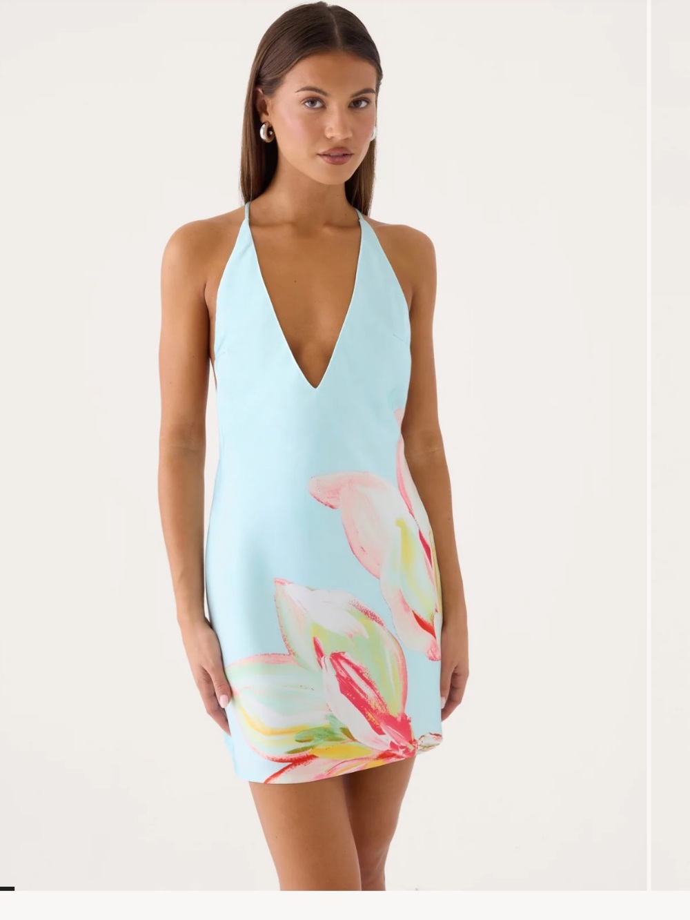 Peppermayo Light Blue Floral Halter Mini Dress